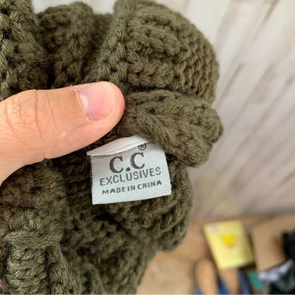C.C Exclusive Olive Green Knit Beanie - Picture 3 of 4